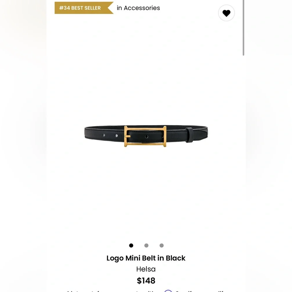 Helsa Black Logo Mini Belt with Gold Buckle